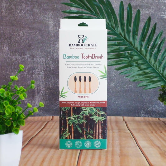 Bamboo Toothbrush (Charcoal & Neem Bristles) | Pack of 4
